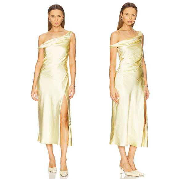 NIA Tori Midi Dress in Butter Yellow Formal Wedding Guest Gown Medium M - Picture 2 of 6